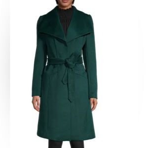 Dark Green Wool Coat Wide Collar